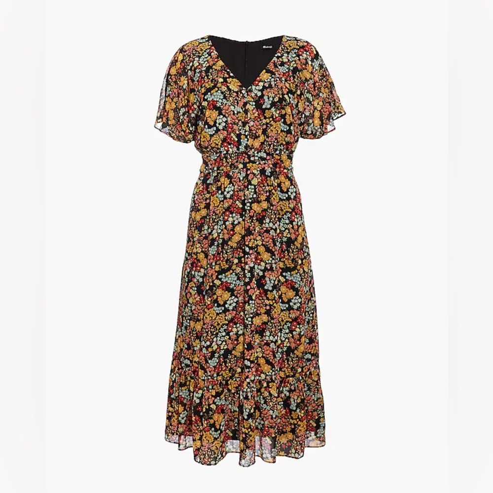 Madewell Dolman-Sleeve Ruffle-Hem Midi Dress in Flower Garden Size 2